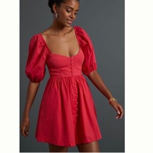 Anthropologie Maeve Red Puff sleeve dress